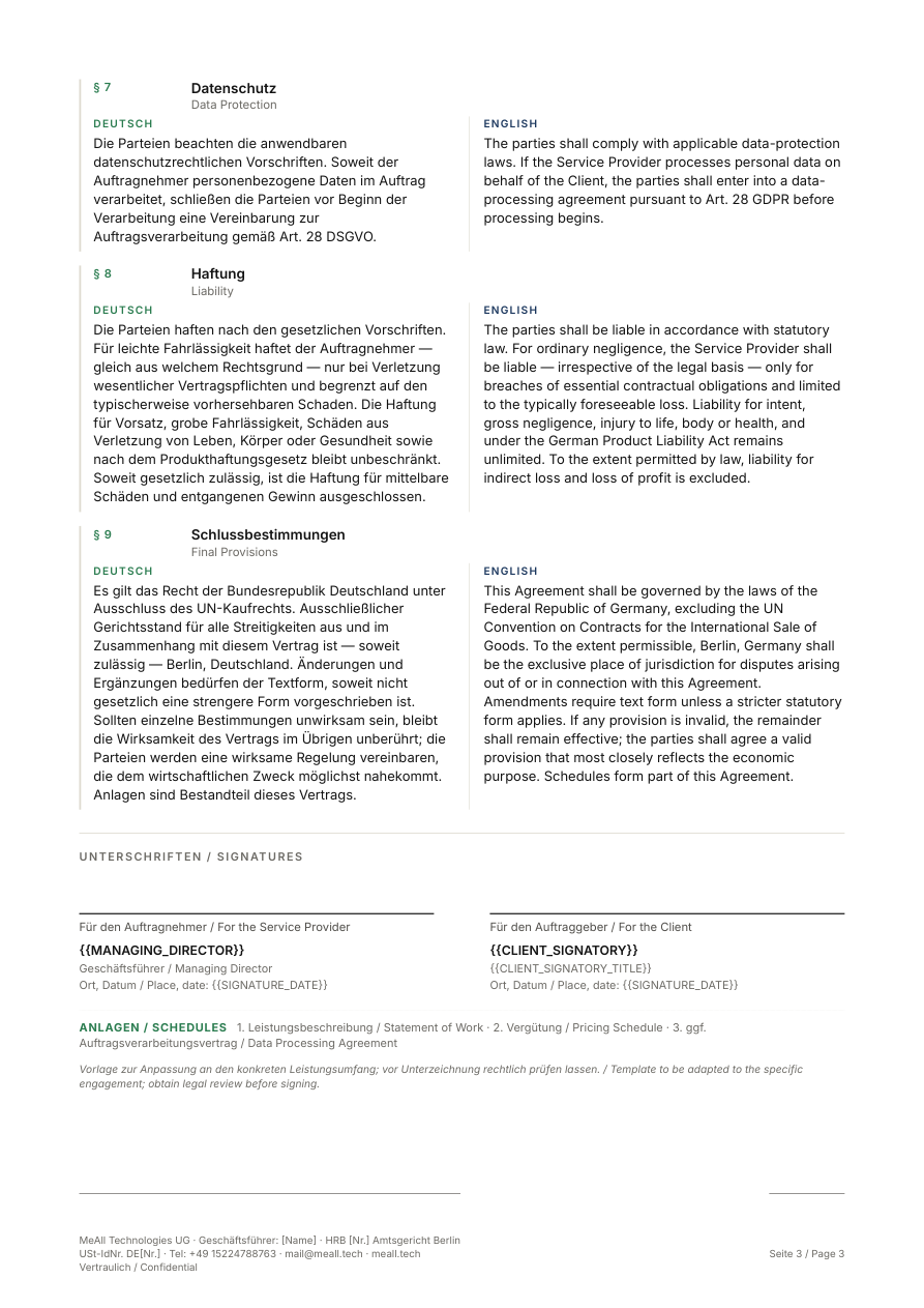 Bilingual services agreement page 3